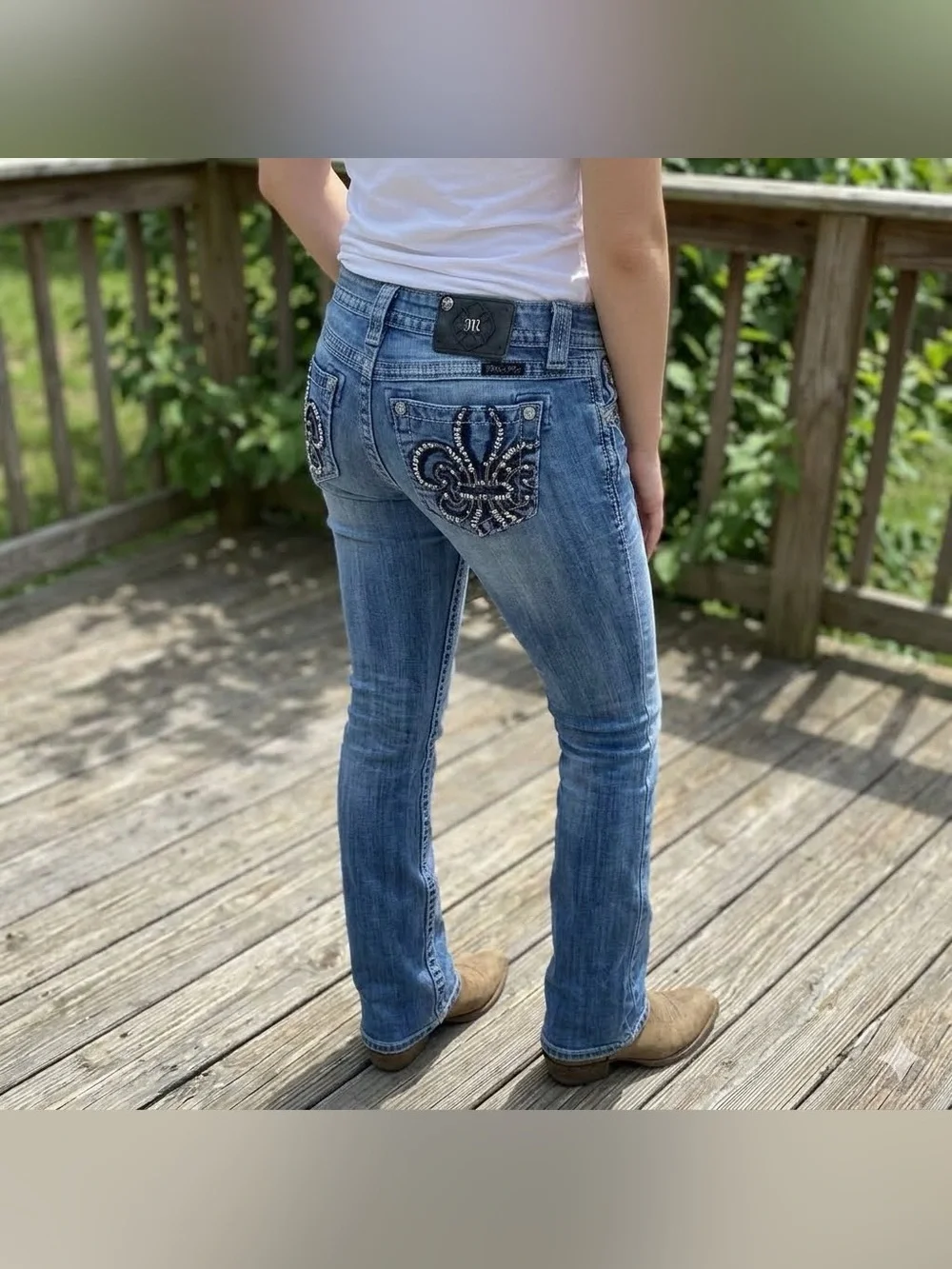 Miss Me Bling Fleur De Lis Signature Bootcut Jeans 26